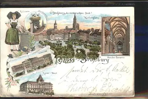 Strasbourg Alsace Kleberplatz Kaiser Palast Erlsaesserin Storchennest