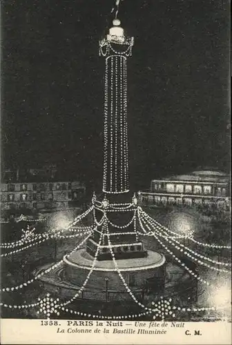 Paris La Colonne de la Bastille Illuminee / Paris /Arrond. de Paris