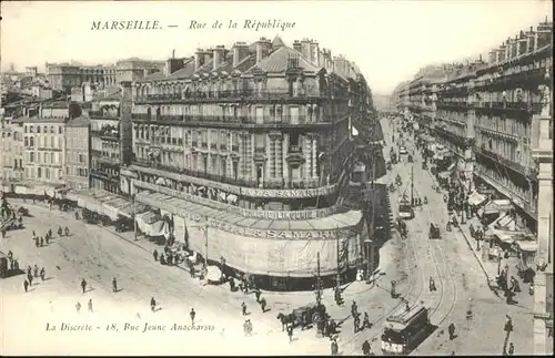 ca14833 Marseille Rue Repubique Strassenbahn Kutsche  Kategorie. Marseille Alte Ansichtskarten