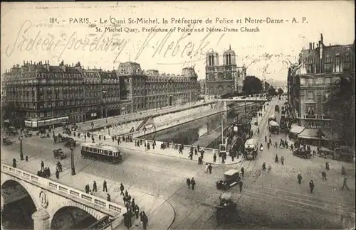 Paris Quai St Michel Police Notre Dame Bruecke Strassenbahn 