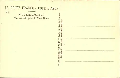ca15701 Nice Alpes Maritimes Mont Boron Kategorie. Nice Alte Ansichtskarten