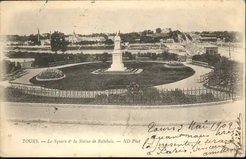 Tours Indre-et-Loire Tours Le Square la Statue de Rabelais x / Tours /Arrond. de Tours