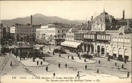 hw05674 Nice Alpes Maritimes Place Massena et le Casino Strassenbahn Kutsche Kategorie. Nice Alte Ansichtskarten