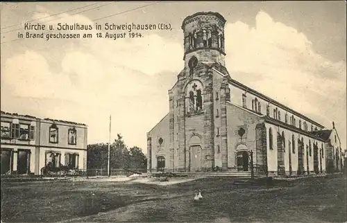 Schweighausen Elsass Kirche Schulhaus Kat. Schweighouse-sur-Moder