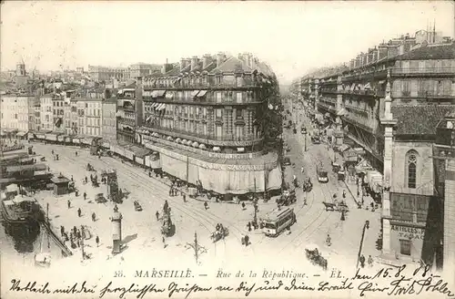 hw15633 Marseille Rue Republique Strasse Strassenbahn Kategorie. Marseille Alte Ansichtskarten