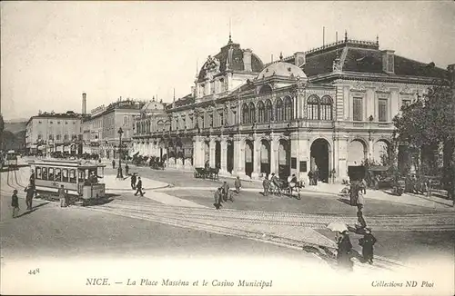 hw16140 Nice Alpes Maritimes Strassenbahn, Place Massena, Casion Municipal Kategorie. Nice Alte Ansichtskarten