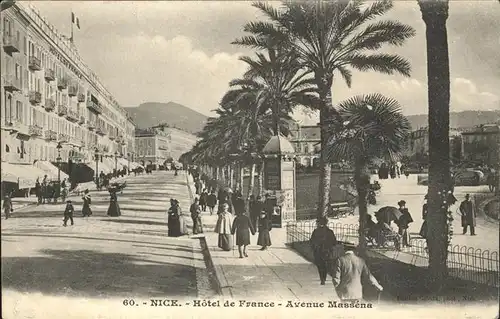 hw16141 Nice Alpes Maritimes Hotel de France, Avenue Massena, Palmen Kategorie. Nice Alte Ansichtskarten