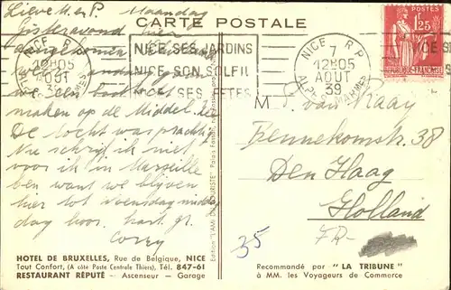 hw16759 Nice Alpes Maritimes Hotel de Bruxelles Kategorie. Nice Alte Ansichtskarten