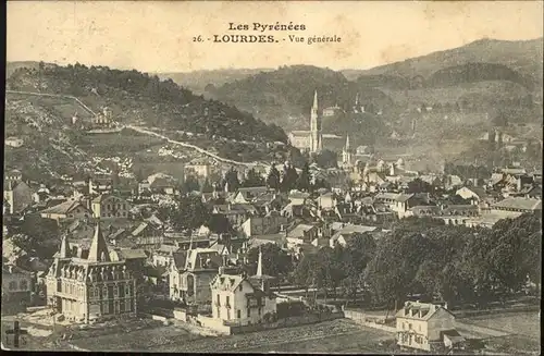 kk12484 Lourdes Hautes Pyrenees Vue generale Cathedrale Kategorie. Lourdes Alte Ansichtskarten