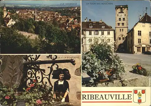 Ribeauville Haut Rhin Elsass Vue generale La tour des Bouchers Jeune Fille a la fontaine Trachten
