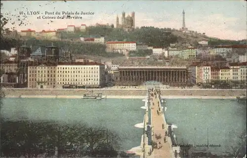 Lyon France Pont du Palais de Justice et Coteau de Fourviere Kat. Lyon