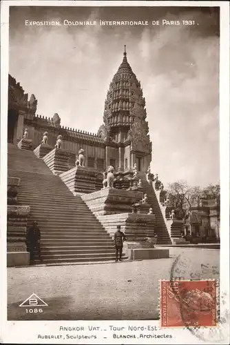 Paris Exposition Coloniale Internationale 1931 Angkor Vat. temple Stempel auf AK Kat. Paris