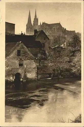 Chartres Eure et Loir Matinee de Printemps sur les bords de l Eure cathedrale