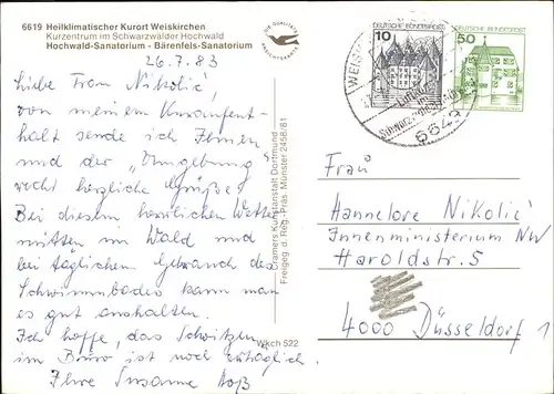 Weiskirchen Saar Fliegeraufnahme Hochwald Sanatorium Baerenfels Kat. Weiskirchen Saar