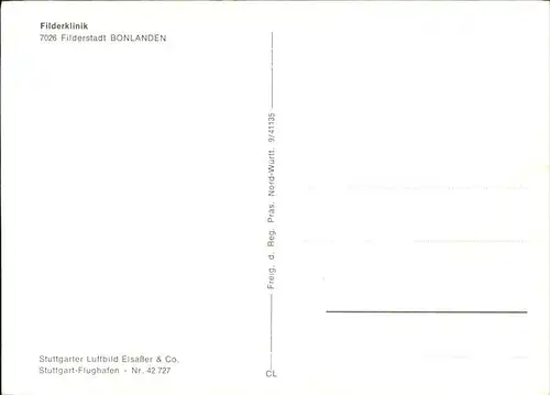 Bonlanden Filderstadt Fliegeraufnahme Filderklinik  Kat. Filderstadt