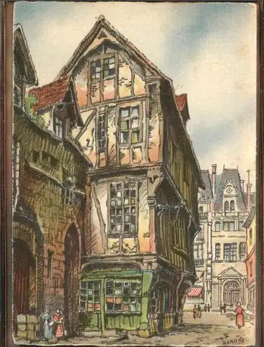 Rouen Haute Normandie La Rue Saint Romain Kuenstlerkarte Kat. Rouen