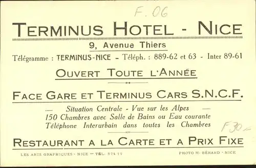 wb06751 Nice Alpes Maritimes Nice Terminus Hotel Avenue Thiers * Kategorie. Nice Alte Ansichtskarten