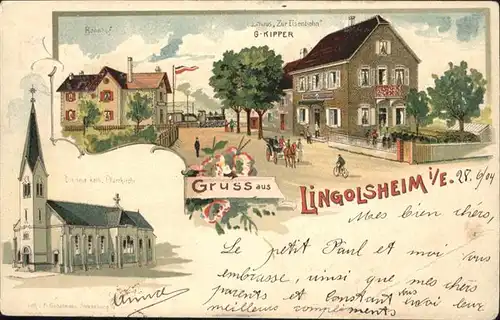 Lingolsheim Bahnhof Gasthaus zur Eisenbahn Kirche x