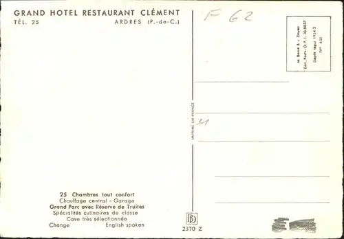 Ardres Grand Hotel Restaurant Clement *