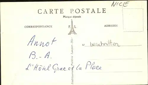 Nice Alpes Maritimes [handschriftlich] Hotel Grace  / Nice /Arrond. de Nice