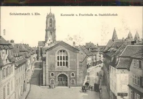 Schlettstadt Kornmarkt Fruchthalle Stadtbibliothek Kutsche *