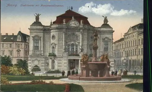 Aussig Stadttheater Monumentalbrunnen *