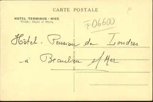 ww71871 Nice Alpes Maritimes Nice Hotel Terminus * Kategorie. Nice Alte Ansichtskarten