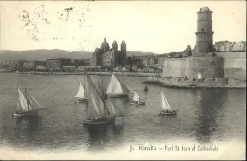 ww72267 Marseille Marseille Fort St. Jean Cathedrale Segelboot x Kategorie. Marseille Alte Ansichtskarten