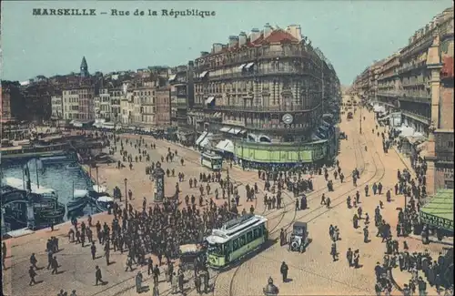 ww72319 Marseille Marseille Rue Republique  Strassenbahn  * Kategorie. Marseille Alte Ansichtskarten