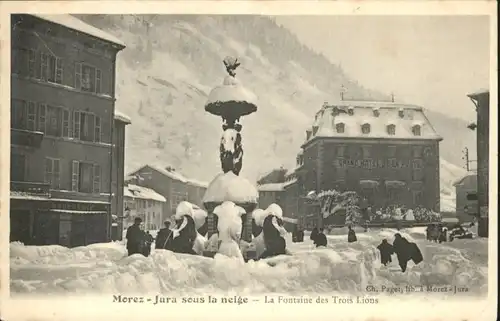 Morez Jura Neige Fontaine Trois Lions *