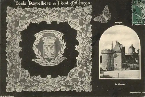 Alencon Ecole Schule Dentelliere Wappen Schmetterling Chateau x