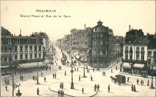 Roubaix grand Place Rue Gare Kutsche *
