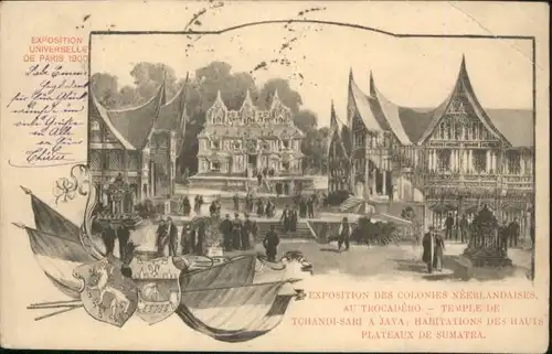 Paris Exposition Universelle Colonies Neerlandaisses Temple Tchandi-Sari Java Plateaux Sumatra Wappen x