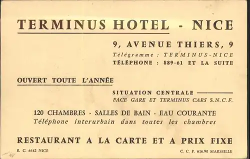 ww85452 Nice Alpes Maritimes Nice Terminus Hotel Avenue Thiers * Kategorie. Nice Alte Ansichtskarten