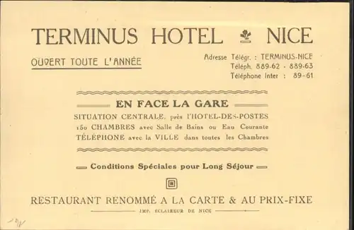 ww85453 Nice Alpes Maritimes Nice Terminus Hotel  * Kategorie. Nice Alte Ansichtskarten