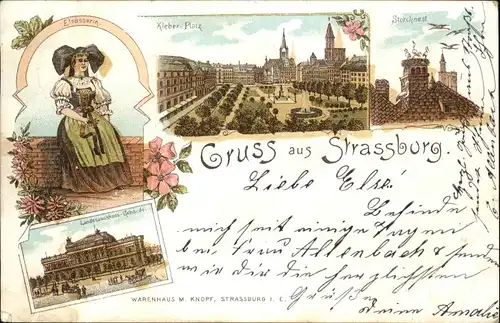 Strasbourg Alsace Strassburg Elsass Elsaesserin Tracht Kleberplatz Landesausschuss-Gebaeude Litho x