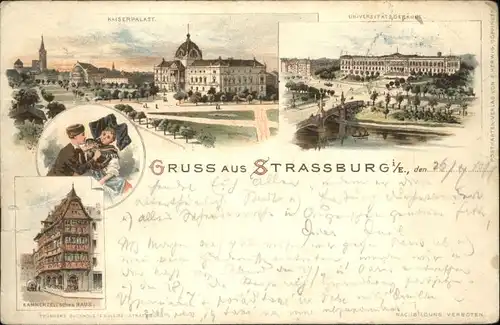 Strasbourg Alsace Strassburg Elsass Kaiserpalast Tracht Kammerzellsches Haus Universitaet Litho x