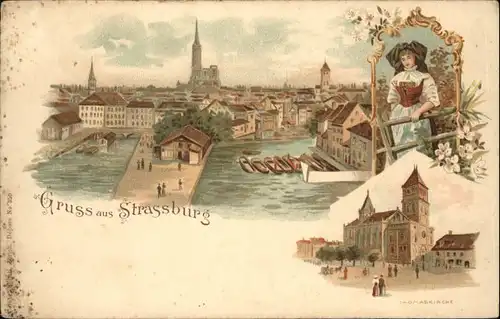 Strasbourg Alsace Strassburg Elsass Thomaskirche Tracht Litho *