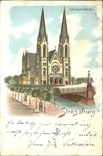 Strasbourg Alsace Strassburg Elsass Garnisonkirche Litho x