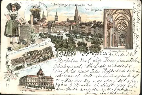Strasbourg Alsace Strassburg Elsass Muenster Universitaet Tracht Kleberplatz Kaiserpalast Litho x
