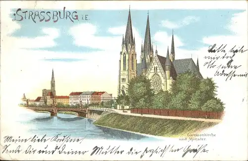 Strasbourg Alsace Strassburg Elsass Garnisonkirche Muenster Litho x