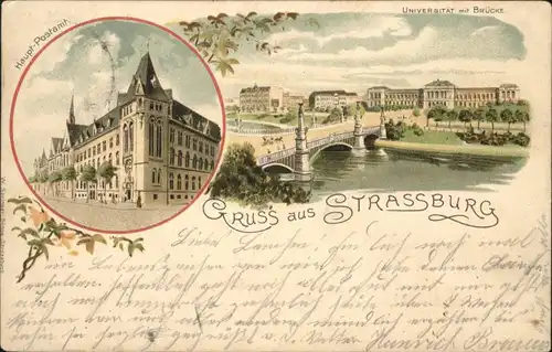 Strasbourg Alsace Strassburg Elsass Postamt Universitaet Bruecke Litho x