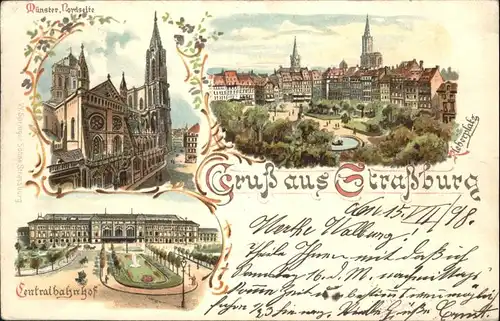 Strasbourg Alsace Strassburg Elsass Kleberplatz Muenster Bahnhof Litho x