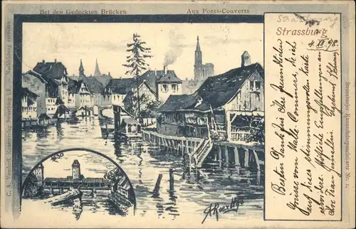 Strasbourg Alsace Strassburg Elsass Gedeckte Bruecken Ponts-Couvers Kuenstler A. Roedtge x