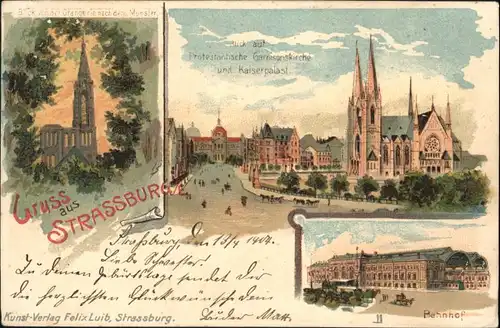 Strasbourg Alsace Strassburg Elsass Garnisonkirche Kaiserpalast Orangerie Bahnhof Litho x