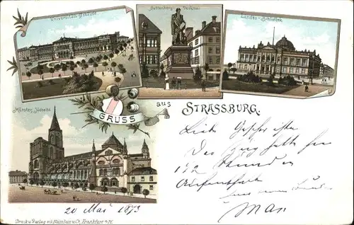 Strasbourg Alsace Strassburg Elsass Universitaet Gutenberg-Denkmal Bibliothek Muenster Wappen  *