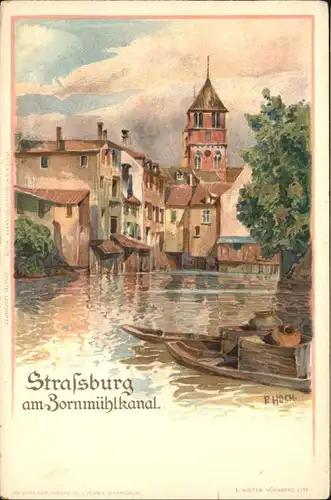 Strasbourg Alsace Strassburg Elsass Zornmuehlkanal Kuenstler F. Hoch *