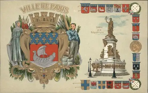 Paris Wappen Statue Republique Praegedruck  *