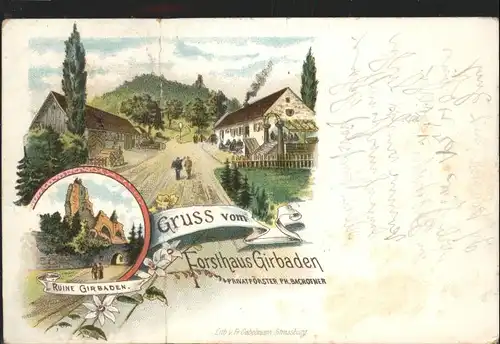 Girbaden Forsthaus Ruine Litho x