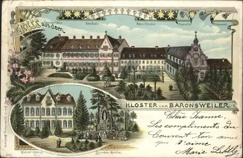 Baronsweiler Kloster Waisenhaus Lourdes-Grotte Litho x